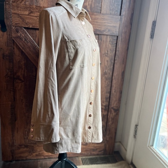 Free people Nwot tan suede button up collared shirt dress size‎ small - Picture 2 of 8